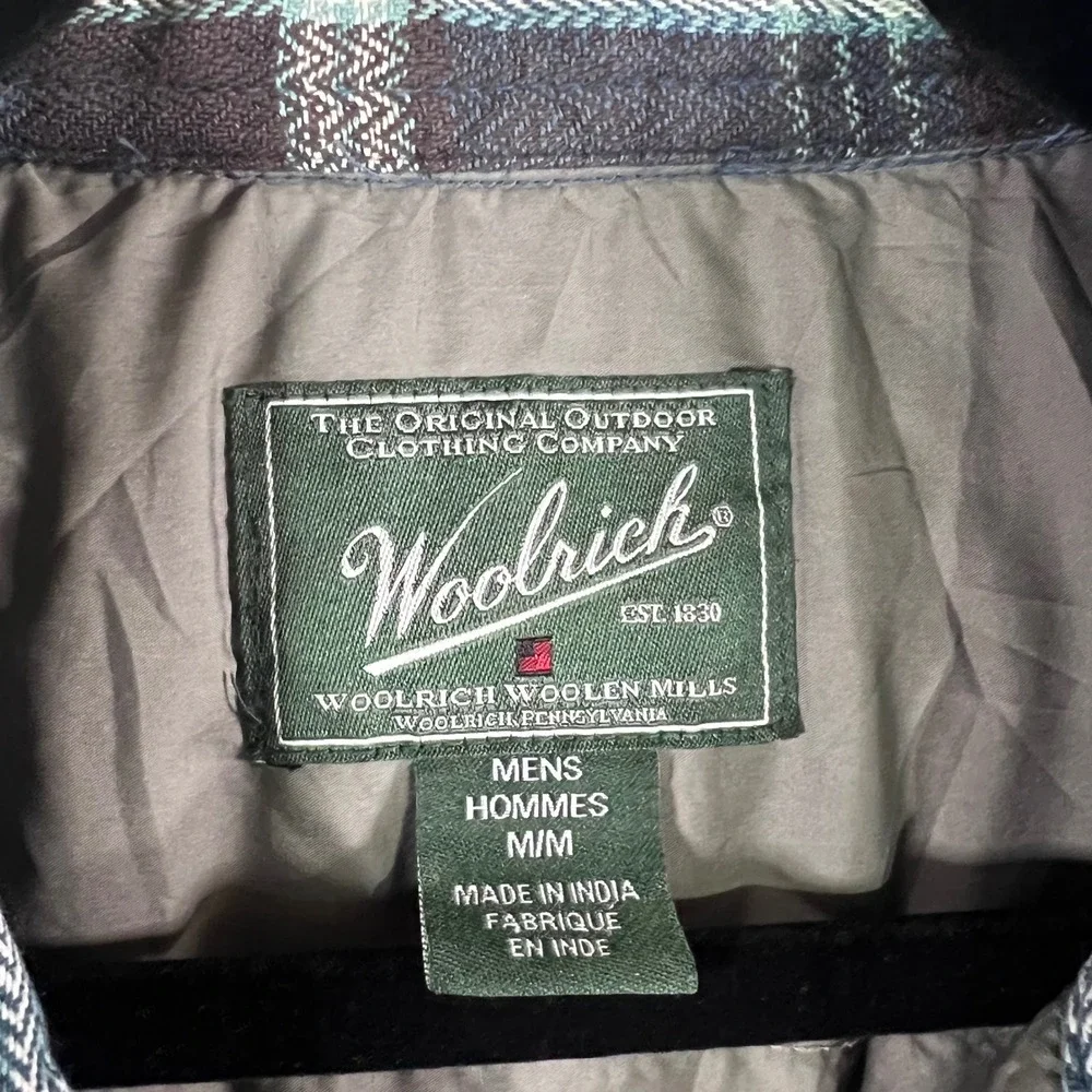 Distressed Woolrich Mens M Blue Plaid Quilted Flannel Shirt Jacket Snap‎ Front